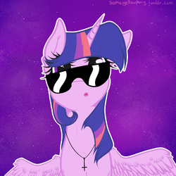 Size: 1024x1024 | Tagged: safe, artist:suenden-hund, twilight sparkle, alicorn, pony, g4, cross of st peter, female, galaxy, hipster, inverted cross, mare, necklace, solo, sunglasses, twilight sparkle (alicorn)