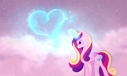 Size: 1494x894 | Tagged: safe, artist:kodabomb, princess cadance, g4, female, heart, love spell, magic, power of love, solo