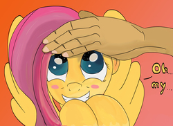 Size: 2556x1864 | Tagged: safe, artist:chapaevv, fluttershy, g4, hand, petting, shipping