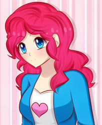 Size: 667x819 | Tagged: safe, artist:iyumei, pinkie pie, human, g4, alternate hairstyle, blushing, bust, colored pupils, cute, diapinkes, female, humanized, solo