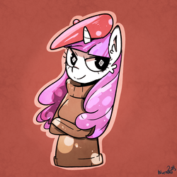 Size: 1000x1000 | Tagged: safe, artist:gmrqor, rarity, anthro, g4, beatnik rarity, beret, clothes, female, hat, solo