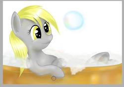 Size: 609x432 | Tagged: safe, artist:cwossie, derpy hooves, pegasus, pony, g4, bath, bubble, bubble bath, female, mare, solo