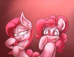 Size: 2600x2000 | Tagged: safe, artist:heavymetalbronyyeah, artist:neoncel, pinkie pie, g4, cute, duality, high res, looking at you, pinkamena diane pie, self ponidox, silly, tongue out