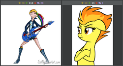 Size: 513x274 | Tagged: safe, rainbow dash, spitfire, derpibooru, equestria girls, g4, exploitable meme, guitar, juxtaposition, juxtaposition win, meme, meta