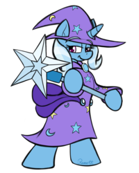 Size: 1200x1500 | Tagged: safe, artist:ramott, trixie, pony, g4, bipedal, clothes, female, robe, simple background, smiling, solo, transparent background, wand