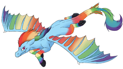 Size: 1920x1080 | Tagged: safe, artist:catlover1672, rainbow dash, dracony, dragon, hybrid, g4, colored wings, dragonified, female, multicolored wings, rainbow dragon, rainbow wings, solo, species swap, underhoof