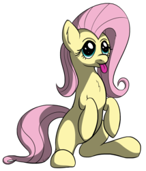 Size: 1198x1397 | Tagged: safe, artist:varemia, fluttershy, g4, :p, belly, chest fluff, cute, female, looking up, simple background, sitting, smiling, solo, tongue out, transparent background, wingless