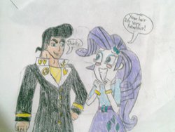 Size: 1024x768 | Tagged: safe, artist:brandonale, rarity, equestria girls, g4, crossover, jojo's bizarre adventure, josuke higashikata, mercedes symbol mistaken for peace sign, traditional art