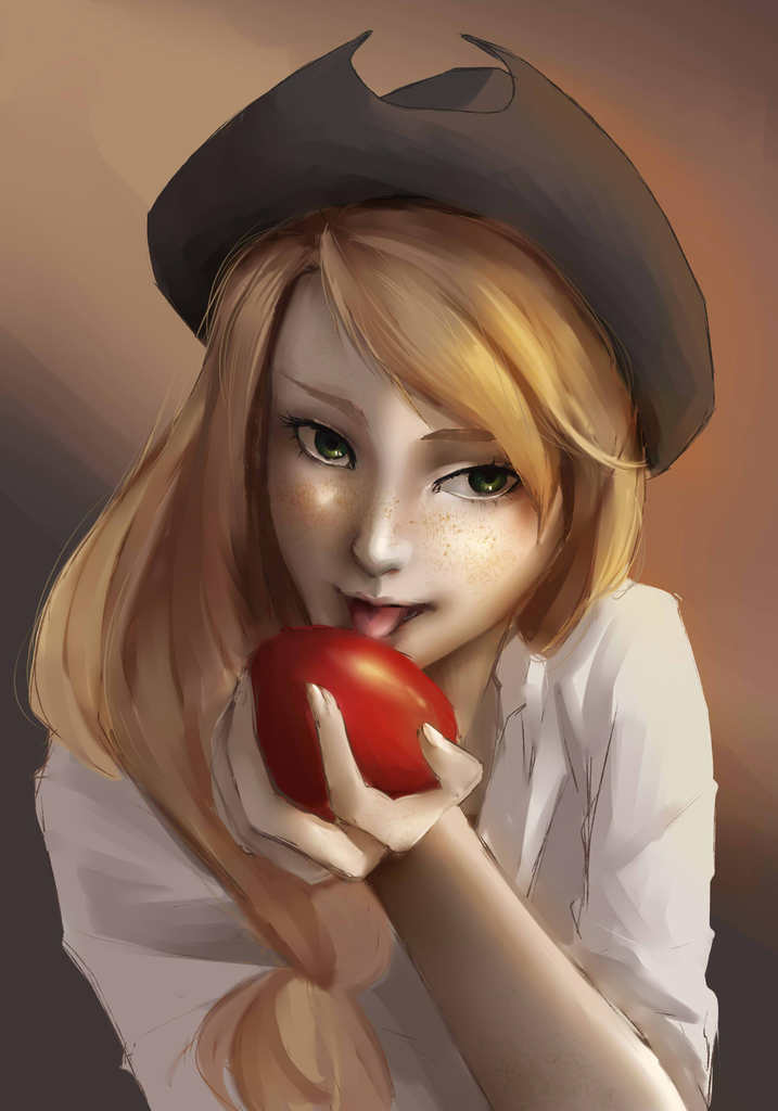 Safe Artist My Magic Dream Applejack Human Apple Female Humanized Solo Tongue