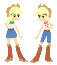 Size: 513x587 | Tagged: safe, artist:berrypunchrules, applejack, human, equestria girls, g4, alternate design, bandana, belly button, clothes, duality, humanized, jeans, midriff, pony counterpart, self ponidox