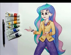 Size: 705x553 | Tagged: artist needed, safe, princess celestia, principal celestia, equestria girls, g4, female, solo, traditional art, watercolor painting