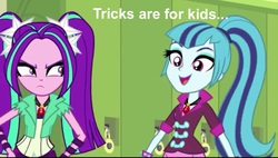 Size: 1020x579 | Tagged: safe, aria blaze, sonata dusk, equestria girls, g4, my little pony equestria girls: rainbow rocks, dragon ball, dragonball z abridged, image macro, meme