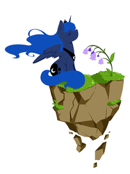 Size: 523x700 | Tagged: safe, artist:yoonny92, princess luna, g4, dirt cube, eyes closed, female, floating island, flower, simple background, solo, white background