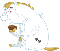 Size: 1600x1375 | Tagged: safe, artist:chainchomp2, bulk biceps, pegasus, pony, g4, rainbow falls, .svg available, apple brown betty (food), ear piercing, earring, eating, food, jewelry, male, piercing, simple background, sitting, solo, stallion, transparent background, vector, vein