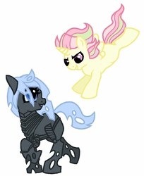 Size: 632x774 | Tagged: safe, artist:unoriginai, oc, oc only, oc:crusta, oc:prince afterglow, alicorn, changeling, pony, xenomorph, alicorn oc, alien (franchise), crossover shipping, cute, jumping, looking back, magical lesbian spawn, offspring, open mouth, parent:princess celestia, parent:queen chrysalis, parent:twilight sparkle, parent:unnamed oc, parents:canon x oc, parents:twilestia, playing tag, raised hoof, raised leg, simple background, smiling, smirk, white background