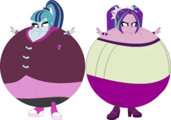 Size: 827x580 | Tagged: safe, artist:ikuntyphoon, artist:selenaede, aria blaze, sonata dusk, equestria girls, g4, my little pony equestria girls: rainbow rocks, black underwear, inflation, panties, underwear