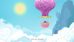 Size: 1366x768 | Tagged: safe, screencap, spike, twilight sparkle, dragon, unicorn, g4, canterlot, cloud, horn, hot air balloon, meme, opening, youtube caption