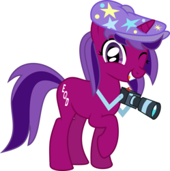 Size: 3000x3007 | Tagged: safe, artist:ruinedomega, oc, oc only, oc:breaking news, pony, unicorn, equestria daily, camera, flat cap, hat, high res, newsboy hat, ponyscape, simple background, transparent background, vector