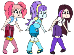 Size: 430x320 | Tagged: safe, artist:ikuntyphoon, aqua blossom, pinkie pie, twilight sparkle, equestria girls, g4, background human, inflation