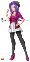 Size: 525x1065 | Tagged: safe, artist:bumblebun, rarity, human, g4, beret, clothes, female, high heels, humanized, nail polish, needle, rainbow thread, simple background, solo, transparent background, watermark