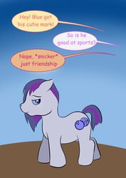 Size: 905x1280 | Tagged: safe, artist:danaume, oc, oc only, blue balls, cutie mark, snickering, speech bubble