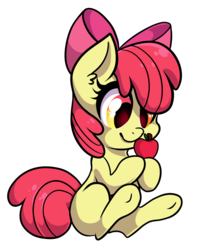 Size: 1188x1500 | Tagged: safe, artist:voraire, apple bloom, earth pony, pony, g4, adorabloom, apple, cute, female, filly, foal, simple background, solo, transparent background