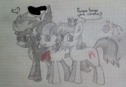 Size: 640x440 | Tagged: safe, coco pommel, spitfire, oc, oc:maría teresa de los ponyos paguetti, g4, monochrome, spanish, traditional art