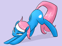 Size: 1024x768 | Tagged: safe, artist:underpable, lotus blossom, earth pony, pony, derpin daily, g4, backbend, female, horses doing horse things, iwtcird, meme, solo, stretching