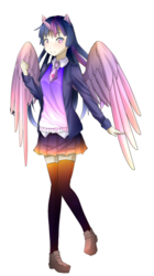 Size: 691x1231 | Tagged: safe, artist:tsuukiusa, twilight sparkle, human, g4, clothes, eared humanization, female, horn, horned humanization, humanized, skirt, solo, twilight sparkle (alicorn), winged humanization