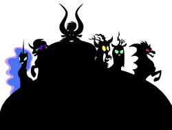 Size: 2048x1536 | Tagged: safe, artist:fiona brown, adagio dazzle, discord, king sombra, lord tirek, nightmare moon, queen chrysalis, pony, siren, equestria girls, g4, antagonist, silhouette