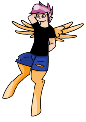 Size: 682x964 | Tagged: safe, artist:hydrawolfhatena, oc, oc only, oc:wheelie, satyr, clothes, offspring, parent:scootaloo, shorts