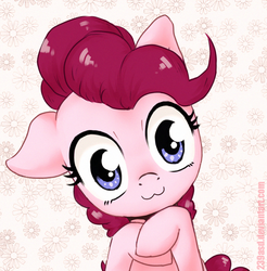 Size: 600x610 | Tagged: safe, artist:239asd, pinkie pie, pony, g4, :3, bust, cute, diapinkes, female, flower, looking at you, one ear down, portrait, solo