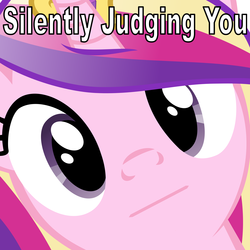 Size: 4800x4800 | Tagged: safe, edit, princess cadance, g4, :|, absurd resolution, caption, close-up, face, hi anon, image macro, judging, looking at you, meme, reaction image