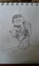 Size: 1152x1920 | Tagged: artist needed, safe, oc, oc only, oc:miss eri, earth pony, pony, but why, emo, female, grayscale, implied pooping, mare, monochrome, pencil drawing, sad, sitting, sitting on toilet, solo, toilet, toilet paper, traditional art