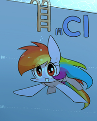 Size: 800x1000 | Tagged: safe, artist:joycall6, part of a set, rainbow dash, series:joycall6's periodic table, g4, chlorine, cute, dashabetes, diving, female, looking at you, periodic table, solo, swimming, swimming pool, underwater, water