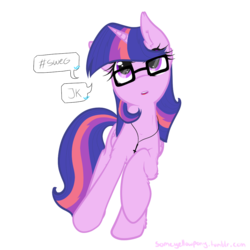 Size: 1024x1024 | Tagged: safe, artist:suenden-hund, twilight sparkle, alicorn, pony, g4, cross of st peter, female, glasses, hipster, inverted cross, mare, necklace, simple background, solo, speech bubble, swag, transparent background, twilight sparkle (alicorn)