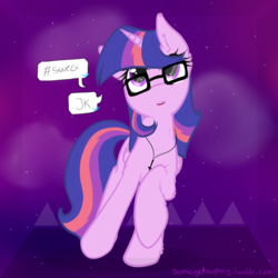 Size: 1024x1024 | Tagged: safe, artist:suenden-hund, twilight sparkle, alicorn, pony, g4, cross of st peter, female, galaxy, glasses, hipster, inverted cross, mare, necklace, speech bubble, swag, twilight sparkle (alicorn)