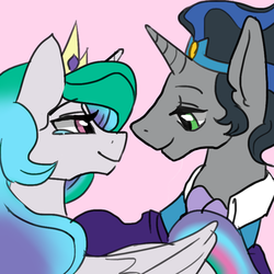 Size: 400x400 | Tagged: safe, artist:homeya, king sombra, princess celestia, g4, spoiler:comic, bedroom eyes, crying, doodle, eye contact, female, good king sombra, male, ship:celestibra, shipping, smiling, straight, sweet dreams fuel