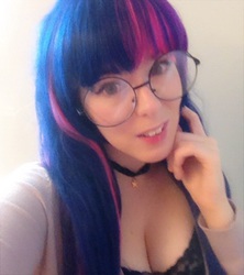 Size: 479x540 | Tagged: safe, artist:mintyblitzz, twilight sparkle, human, g4, cleavage, cosplay, female, glasses, irl, irl human, photo, solo
