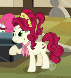 Size: 346x381 | Tagged: safe, screencap, cherry jubilee, earth pony, pony, g4, the last roundup, animated, female, solo, waving