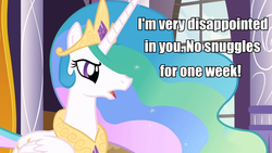 Size: 960x540 | Tagged: safe, edit, edited screencap, screencap, princess celestia, g4, female, image macro, meme, no snuggles, solo