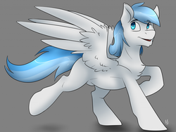 Size: 1024x772 | Tagged: safe, artist:applepop, oc, oc only, pegasus, pony, chest fluff, looking back, male, pegasus oc, rule 63, smiling, solo, stallion, trotting, wings