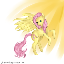 Size: 1000x1000 | Tagged: safe, artist:6hisano9, fluttershy, pegasus, pony, g4, female, flying, mare, smiling, solo