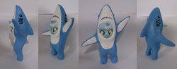 Size: 1024x403 | Tagged: safe, artist:artattax, lyra heartstrings, pony, shark, unicorn, g4, art, bipedal, clothes, costume, craft, cute, female, katy perry, left shark, lyra sharkstrings, mare, shark costume, smiling, solo, statue