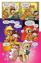 Size: 974x1497 | Tagged: safe, idw, applejack, mayor mare, tadwell, friends forever #15, g4, my little pony: friends forever, spoiler:comic, death stare, female, glasses, idw advertisement, male, preview, sparkles, swirly glasses