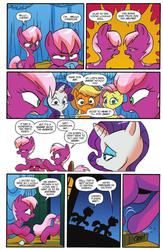 Size: 974x1497 | Tagged: safe, idw, applejack, cheerilee, cherry blossom (g4), fluttershy, rarity, g4, spoiler:comic, spoiler:comic29, idw advertisement, preview, sisters, stare down, twins