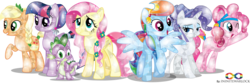 Size: 10916x3628 | Tagged: safe, artist:infinitewarlock, applejack, fluttershy, pinkie pie, rainbow dash, rarity, spike, twilight sparkle, alicorn, crystal pony, pony, g4, absurd resolution, crystal applejack, crystal fluttershy, crystal pinkie pie, crystal rainbow dash, crystal rarity, crystal spike, crystal twilight, crystallized, female, mane seven, mane six, mare, simple background, transparent background, twilight sparkle (alicorn)