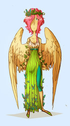 Size: 1024x1839 | Tagged: safe, artist:eliotchan, fluttershy, human, g4, clothes, dress, female, gala dress, humanized, pony coloring, solo, winged humanization