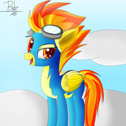 Size: 2300x2300 | Tagged: safe, artist:mrbrunoh1, spitfire, pegasus, pony, g4, female, high res, sky background, solo, wonderbolts, wonderbolts uniform