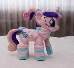 Size: 1222x1114 | Tagged: safe, artist:navkaze, princess cadance, g4, clothes, foalsitter, hair bow, irl, photo, plushie, scarf, socks, solo, striped socks, tail bow, younger